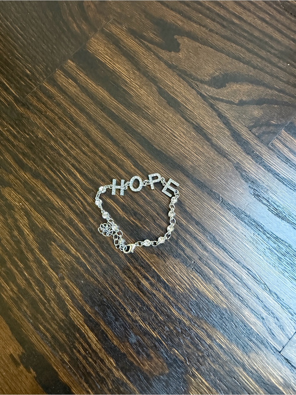 "Hope" rhinestone silver-tone bracelet